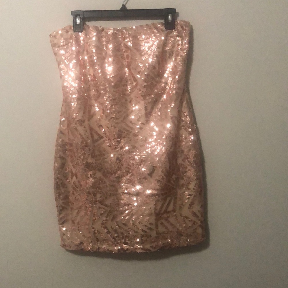 Rose Gold Sequin Strapless Dress